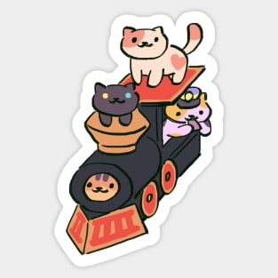 kitty collector cats conductor whiskers, peaches, pepper, princess on cardboard train Sticker